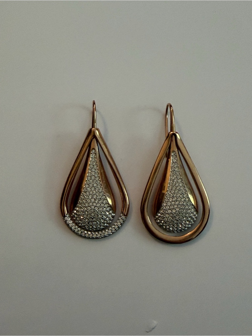 Swarovski Rose Gold and Silver Teardrop Crystal Dangle Earrings